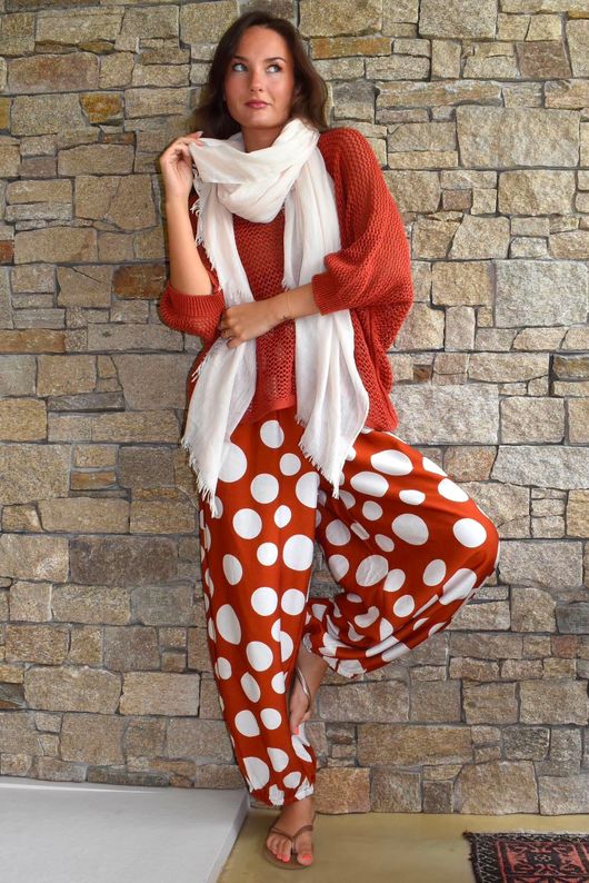 Basso Big Dot Balloon Cuff Pant Rust & White